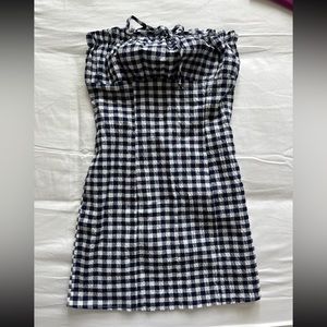 urban outfitters strapless gingham mini dress